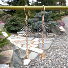 Load image into Gallery viewer, Silver and Gold Metal Flower Drop Earrings- 2 options