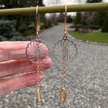 Load image into Gallery viewer, Silver and Gold Metal Flower Drop Earrings- 2 options