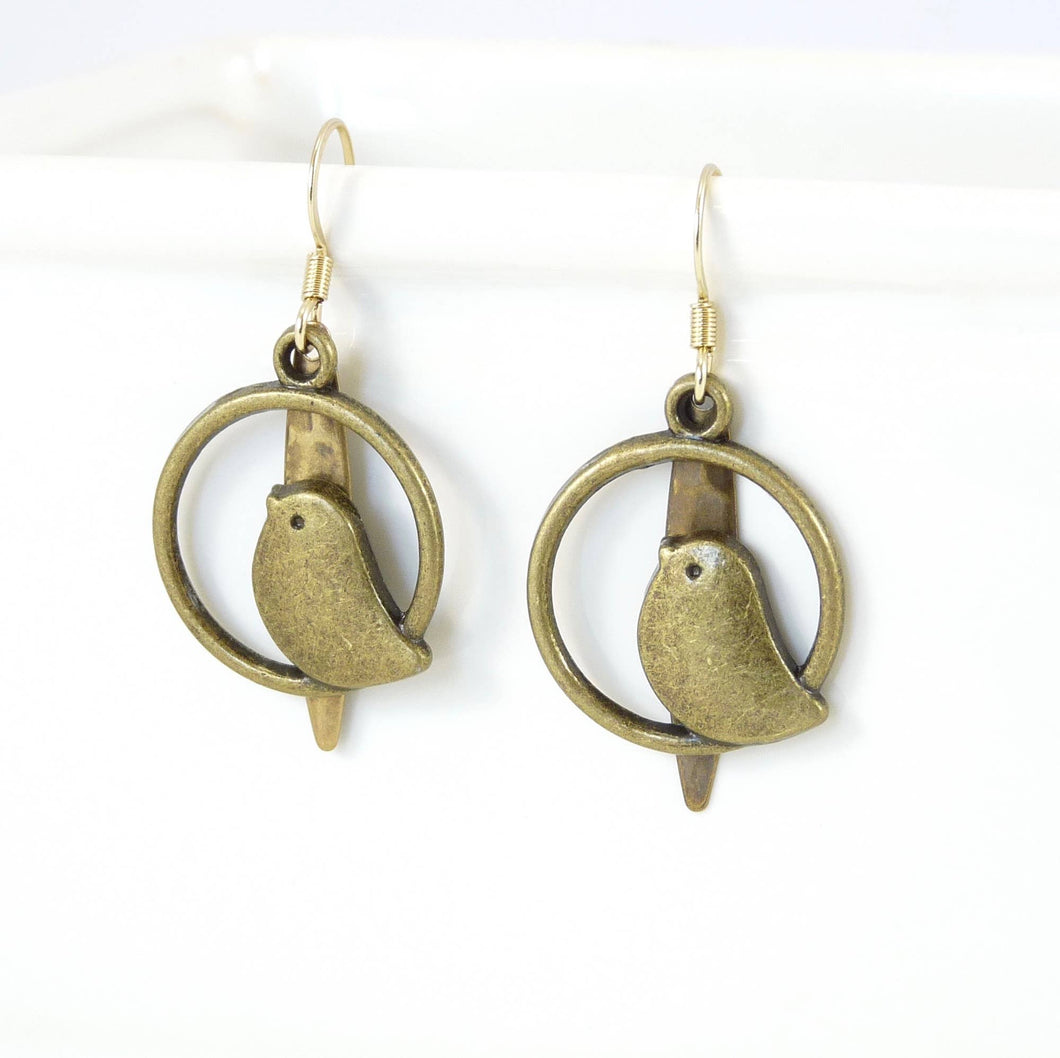 Brass Earrings - Bird