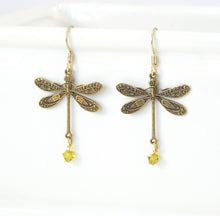 Load image into Gallery viewer, Brass Dragonfly Earrings