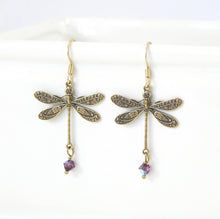 Load image into Gallery viewer, Brass Dragonfly Earrings