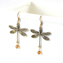 Load image into Gallery viewer, Brass Dragonfly Earrings
