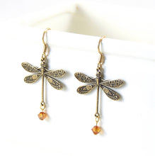 Load image into Gallery viewer, Brass Dragonfly Earrings