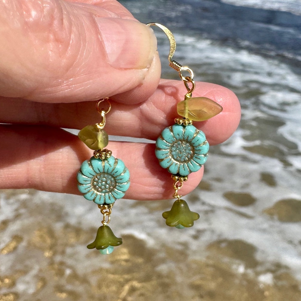 Czech Glass Flower Spring Earrings