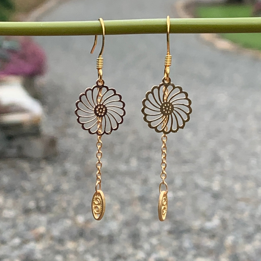 Silver and Gold Metal Flower Drop Earrings- 2 options
