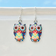 Load image into Gallery viewer, Colored Metal Owl Earrings
