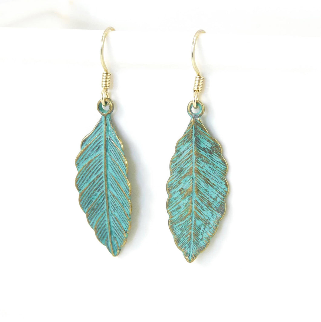 Brass Leaf Earrings - Patina