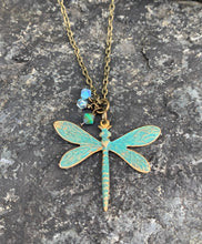 Load image into Gallery viewer, Brass Necklace Patina Dragonfly
