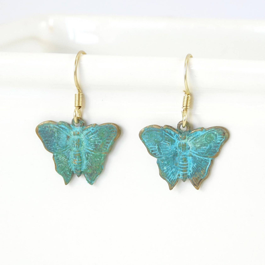 Brass Butterfly Earrings - Patina