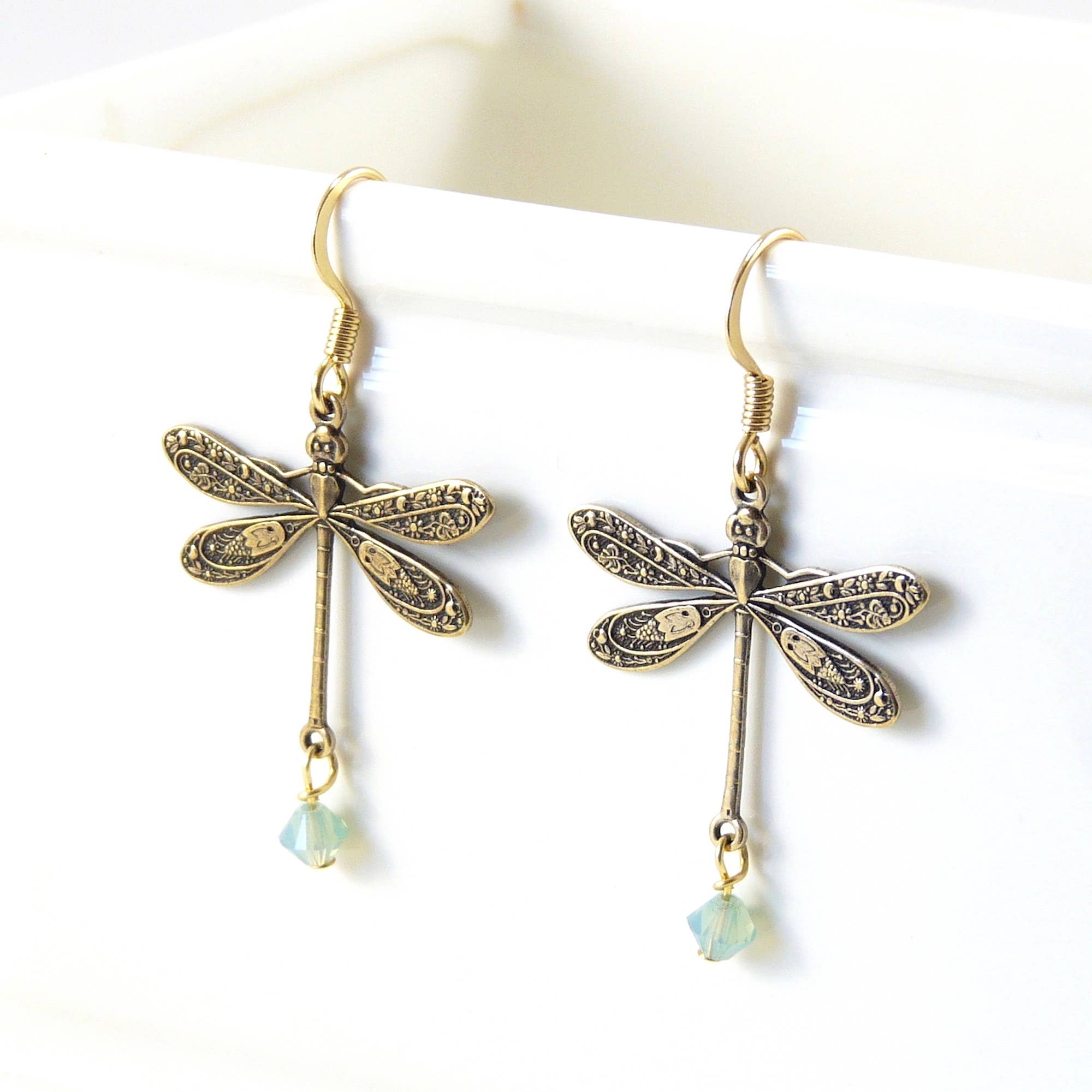 Collana Boho Con Libellula - Vintage, Ottone/Antique, Cristalli Austrian, Nuova Senza Etichette